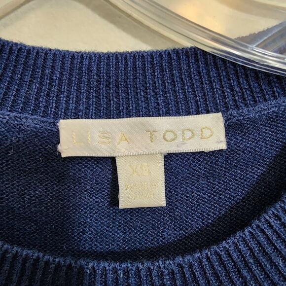 Lisa Todd navy & lime green heart throb sweater woman's size extra small - Picture 3 of 8